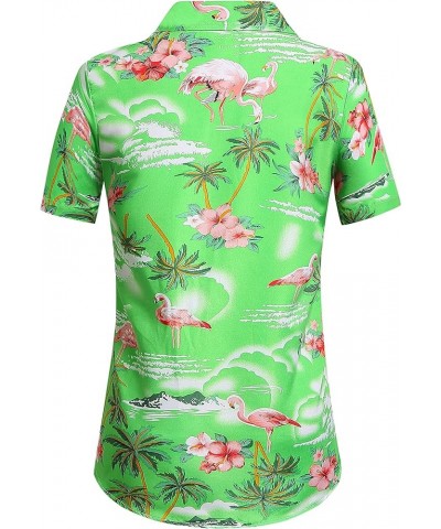 Hawaiian Shirts for Women Flamingo Shirt Tropical Shirts for Women Summer Casual Short Sleeve Pink and Green $11.75 Blouses