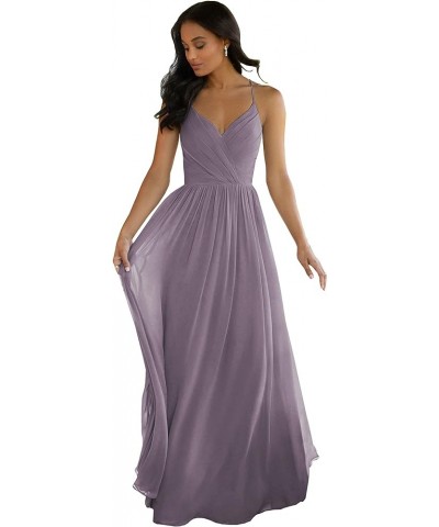 Women's V Neck Bridesmaid Dreses Long for Wedding A-Line Chiffon Open Back Formal Gown with Pockets Wisteria $31.34 Dresses