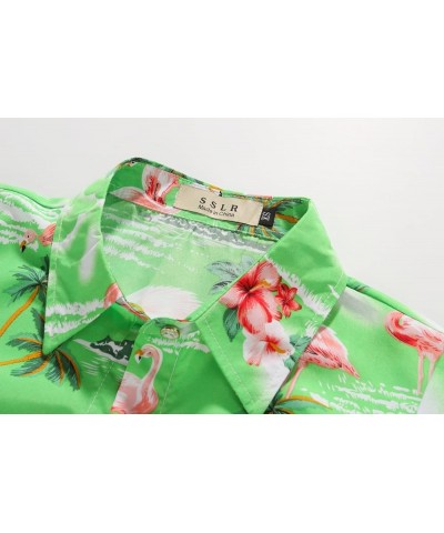 Hawaiian Shirts for Women Flamingo Shirt Tropical Shirts for Women Summer Casual Short Sleeve Pink and Green $11.75 Blouses