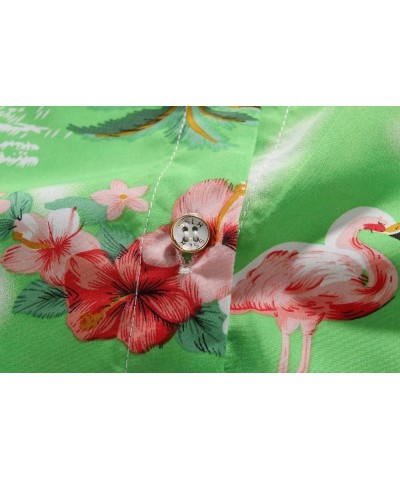 Hawaiian Shirts for Women Flamingo Shirt Tropical Shirts for Women Summer Casual Short Sleeve Pink and Green $11.75 Blouses