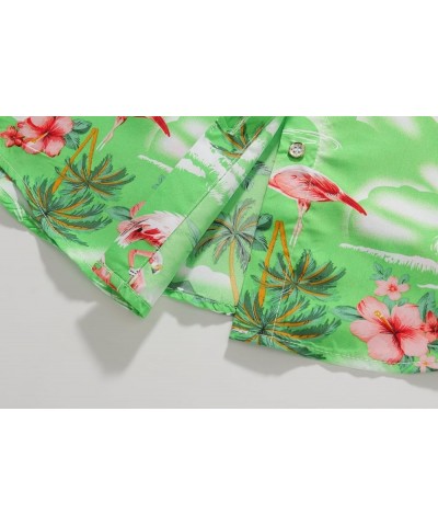 Hawaiian Shirts for Women Flamingo Shirt Tropical Shirts for Women Summer Casual Short Sleeve Pink and Green $11.75 Blouses