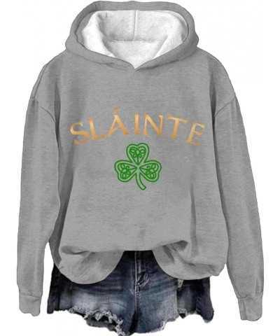 Women's St. Patrick's Day Hoodies American Flag Irish Shamrock Graphic Casual Long Sleeve Hooded Pullover Sweatshirts D-grey ...