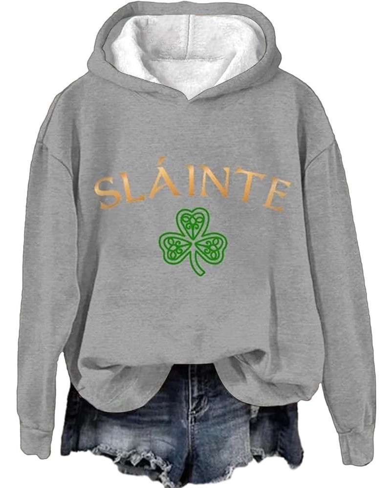 Women's St. Patrick's Day Hoodies American Flag Irish Shamrock Graphic Casual Long Sleeve Hooded Pullover Sweatshirts D-grey ...