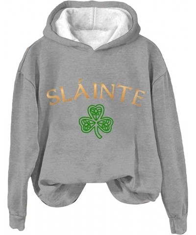 Women's St. Patrick's Day Hoodies American Flag Irish Shamrock Graphic Casual Long Sleeve Hooded Pullover Sweatshirts D-grey ...