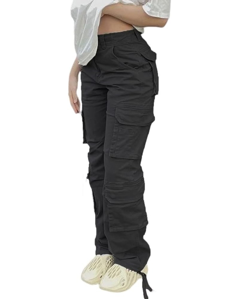 Straight Leg Cargo Pants for Women Baggy Cargo Pants with Pocket High Waist Cargo Y2k Trousers Streetwear Black $16.45 Pants