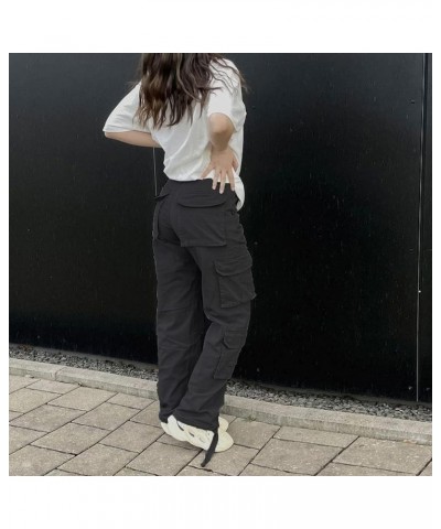 Straight Leg Cargo Pants for Women Baggy Cargo Pants with Pocket High Waist Cargo Y2k Trousers Streetwear Black $16.45 Pants