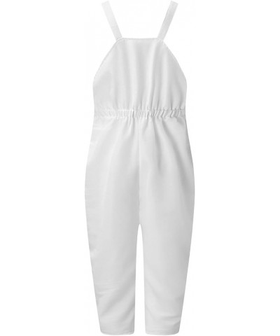 Loose Overalls for Women Casual Women's Cotton Linen Flower Print Bib Overall Jumpsuit Womens Rompers for Summer Z1 White $3....