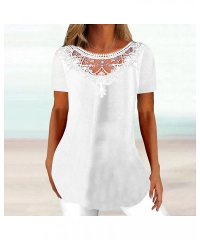 Womens Tops 2023 Dressy Casual Short Sleeve V Neck T Shirts Cute Floral Print Lace Loose Fit Summer Fashion Blouse J03_white ...