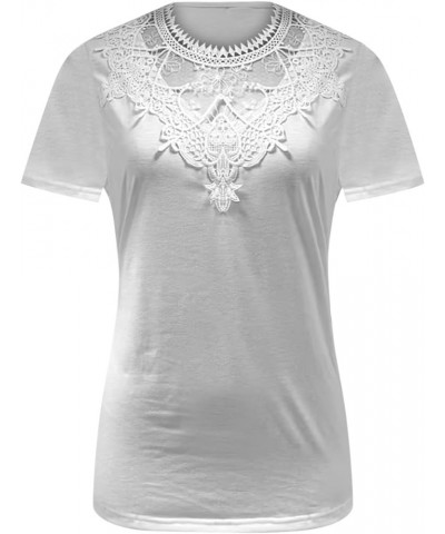 Womens Tops 2023 Dressy Casual Short Sleeve V Neck T Shirts Cute Floral Print Lace Loose Fit Summer Fashion Blouse J03_white ...