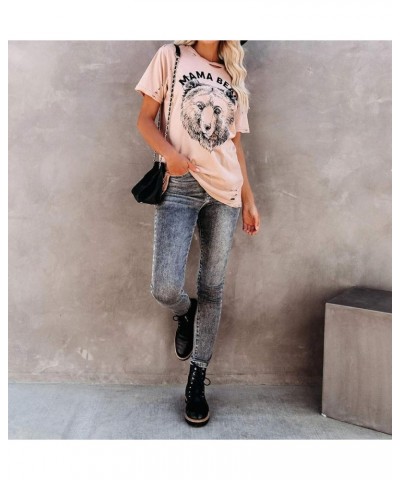 Womens Basic Graphic Tees Casual Summer Short Sleeve Shirt Blouse Lightning Leopard Print Tops Tunic 2-pink $10.25 Tops