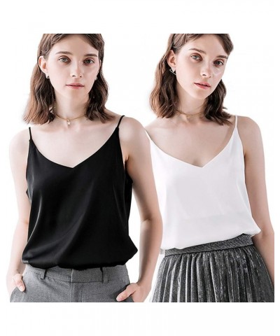 Classic Womens Silk Satin Camisole Top Sexy V Neck Blouse Tank Shirt Ladies Spaghetti Strap Vest Cami XS-3XL White&black-1 $1...