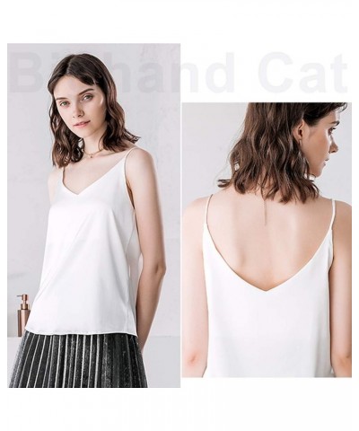 Classic Womens Silk Satin Camisole Top Sexy V Neck Blouse Tank Shirt Ladies Spaghetti Strap Vest Cami XS-3XL White&black-1 $1...