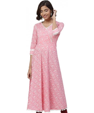 Women's Cotton Floral Print Anarkali Kurtis for Mother's Day Pink $21.82 Tops