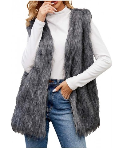 Womens Faux Fur Vest Winter Fashion Sleeveless Open Fron Jacket Cardigan Outerwear 05-dark Gray $10.29 Vests