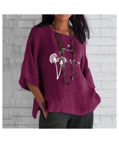 Women's Cotton Linen Tunic Tops Casual Loose Boho Tunic Tops Half Sleeve T-Shirt Blouses Cute Going Out Clothing 2023 Purple ...