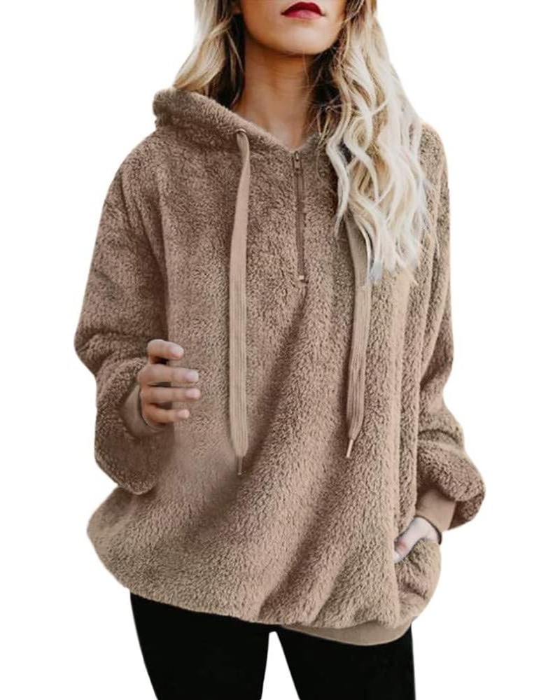 Womens Sweatshirt, Fashion Comfy Soft Cute Hooded Winter Warm Zipper Pocket Pullover Zb-khaki $7.44 Sleep & Lounge