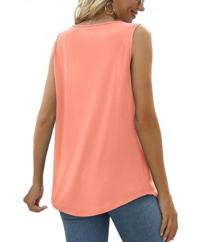 Summer Tank Tops for Women Loose Fit Pleated Square Neck Sleeveless Tops Curved Hem Flowy 04-coral $11.19 Tanks