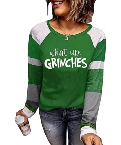 What Up Grinches Christmas Sweatshirt Women Christmas Color Block Long Sleeve Blouse Christmas Party Casual Pullover Green $1...