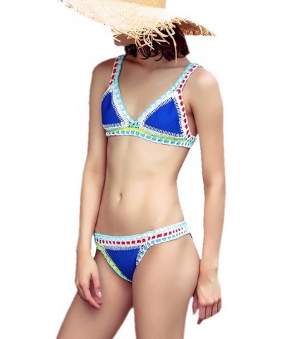 Women's Hand Crochet Knitted Two Piece Bikini Swimsuit Set Sexy Bohemian Tranigle Bathing Suit Swimwear Blue&orange $14.10 Sw...