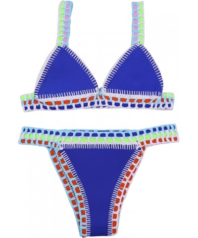 Women's Hand Crochet Knitted Two Piece Bikini Swimsuit Set Sexy Bohemian Tranigle Bathing Suit Swimwear Blue&orange $14.10 Sw...