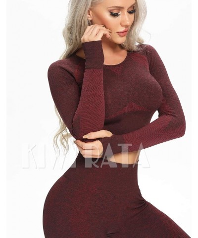 Women Seamless Long Sleeve Yoga Gym Crop Top Thumb Hole Fitted Sportwear Activewear Shirts 0 Curve Contour- Wine Red $11.19 A...