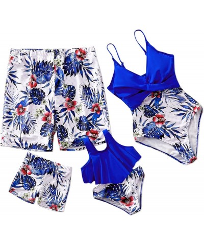 Mommy and Me Matching Swimsuit One Piece Leaves Printed V Neck Bathing Suits Family Swimwear Matching Set Boy Bluefloral $14....