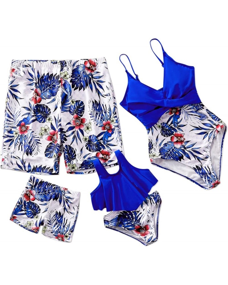 Mommy and Me Matching Swimsuit One Piece Leaves Printed V Neck Bathing Suits Family Swimwear Matching Set Boy Bluefloral $14....