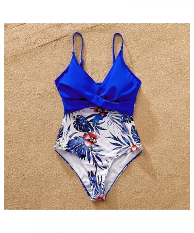 Mommy and Me Matching Swimsuit One Piece Leaves Printed V Neck Bathing Suits Family Swimwear Matching Set Boy Bluefloral $14....