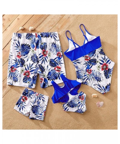 Mommy and Me Matching Swimsuit One Piece Leaves Printed V Neck Bathing Suits Family Swimwear Matching Set Boy Bluefloral $14....