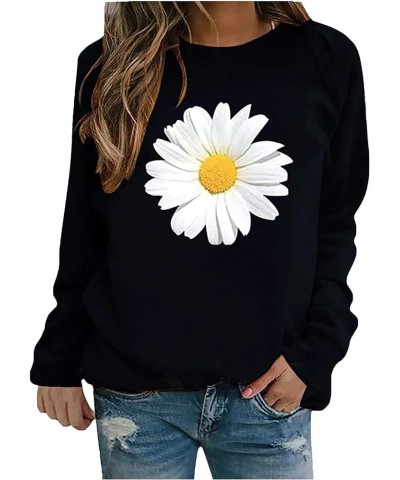 Sweatshirt for Women Feather Printed Casual Tops, Women's Cute Graphic Blouse Pullover Long Sleeve Winter Sweater Top A2-blac...