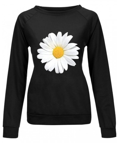 Sweatshirt for Women Feather Printed Casual Tops, Women's Cute Graphic Blouse Pullover Long Sleeve Winter Sweater Top A2-blac...