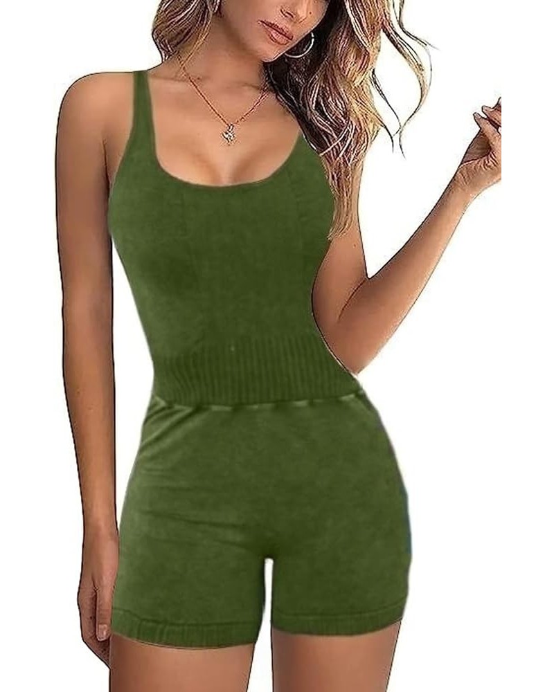 Womens Rompers Summer Sleeveless Square Neck Racerback Ribbed One Piece Tummy Control Bodycon Short Jumpsuit C Green $13.99 R...