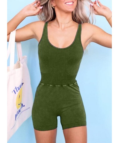 Womens Rompers Summer Sleeveless Square Neck Racerback Ribbed One Piece Tummy Control Bodycon Short Jumpsuit C Green $13.99 R...