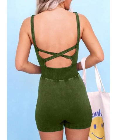 Womens Rompers Summer Sleeveless Square Neck Racerback Ribbed One Piece Tummy Control Bodycon Short Jumpsuit C Green $13.99 R...