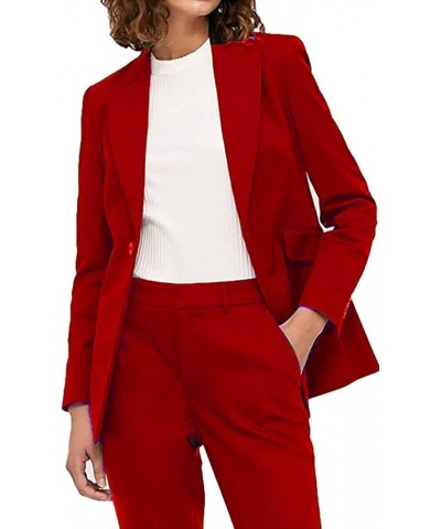 Women's 2 Piece Double Breasted Suit Set Business Fashion Blazer and Pants Red $34.40 Suits