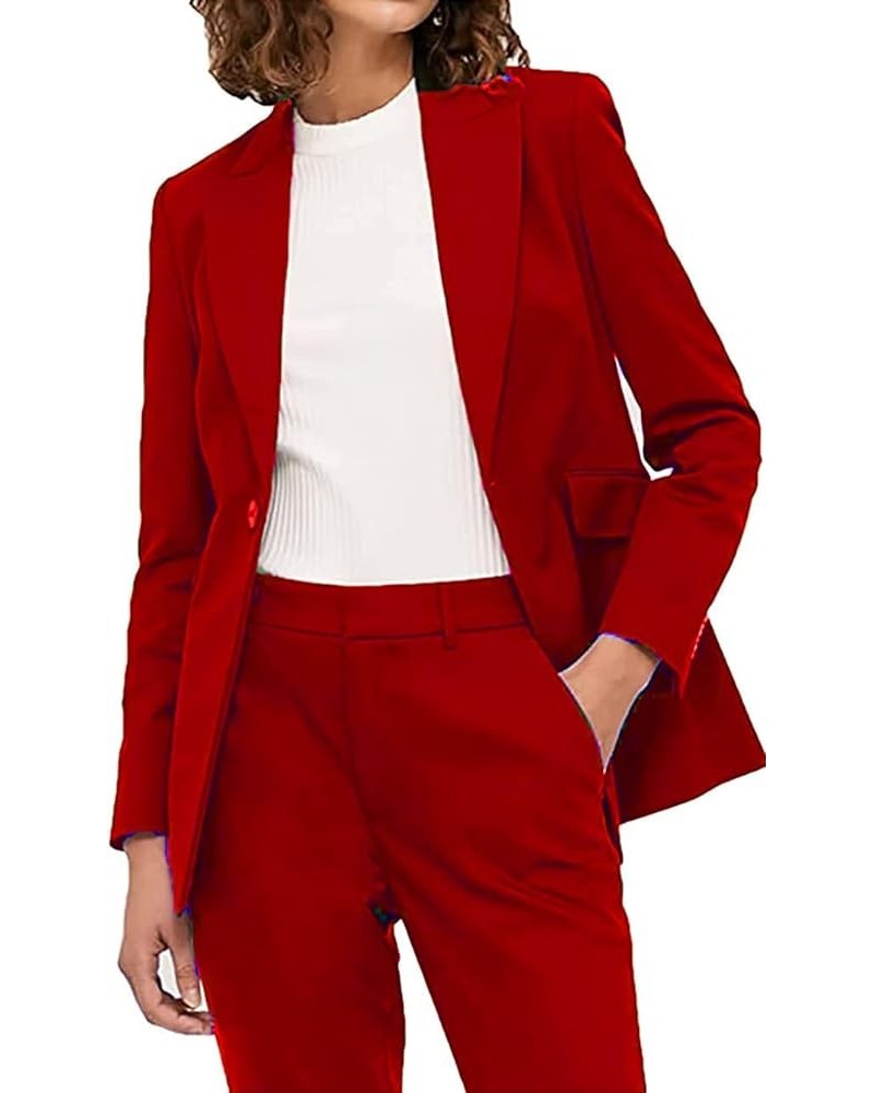 Women's 2 Piece Double Breasted Suit Set Business Fashion Blazer and Pants Red $34.40 Suits