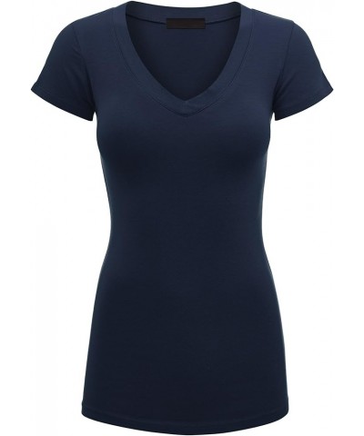 Women's Basic Slim Fitted Short Sleeve Casual V Neck Cotton T Shirt Wt1606_navy $11.26 T-Shirts