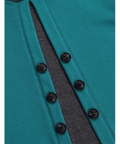 Womens Long Sleeve Cowl Neck Warm Splicing Tunic Tops with Buttons Dark Cyan $16.34 Tops