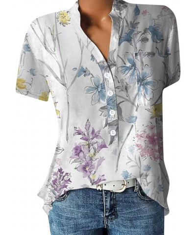 Summer Tops for Women 2023 Short Sleeve Button V Neck Graphic Floral Trendy Shirts Top Dressy Casual Tee Blouses E Light Purp...