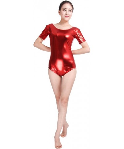 Womens Leotard Bodysuit Shiny Metallic Dancewear Ballet Red $10.80 Others