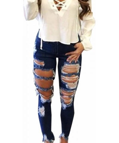 Women's High Rise Distressed Slim Punk Denim Jeans High Waist Skinny Destroyed Ripped Pencil Jeans Pants E-blue $15.11 Jeans