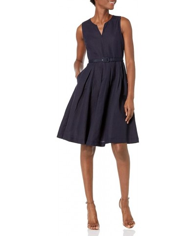 Women's Linen Fit and Flare Dress Navy $45.17 Dresses