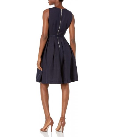 Women's Linen Fit and Flare Dress Navy $45.17 Dresses