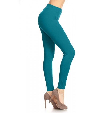 Women's High Waist Leggings Soft 1” Waistband Solid Leggings Pants - Regular, Plus, 1X3X, 3X5X Full Length Teal $10.61 Leggings