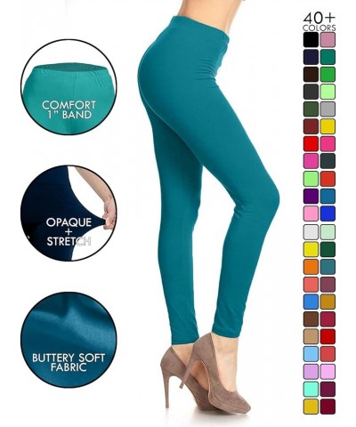 Women's High Waist Leggings Soft 1” Waistband Solid Leggings Pants - Regular, Plus, 1X3X, 3X5X Full Length Teal $10.61 Leggings