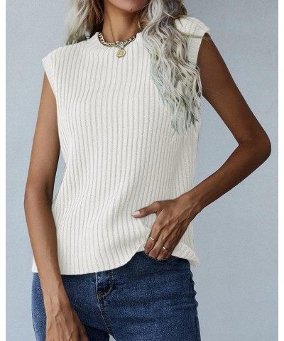 Women's Sleeveless Crewneck Sweater Tank Top Summer Autumn Rib Knit Tank Top White $12.99 Sweaters