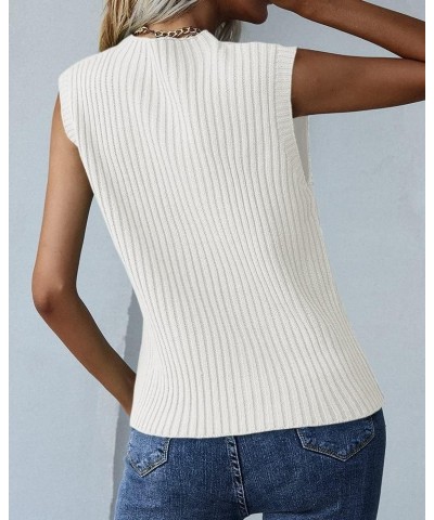 Women's Sleeveless Crewneck Sweater Tank Top Summer Autumn Rib Knit Tank Top White $12.99 Sweaters