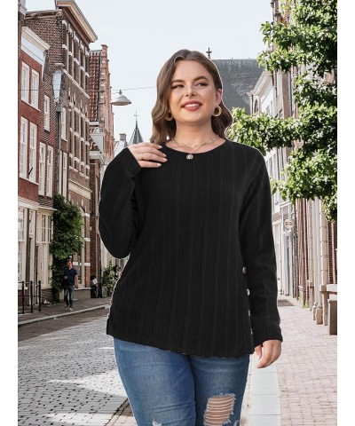 Pullover Sweaters for Women Long Sleeve Crewneck Knit Tops Fall Buttons Side Split Black $17.15 Sweaters