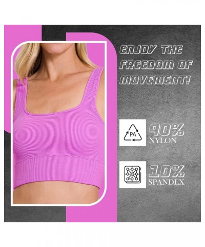 Square Neck Cropped Tank Top, Padded Spaghetti for Women, Sexy Seamless Sleeveless Fitted Top, Athletic Ribbed Crop Top Brigh...