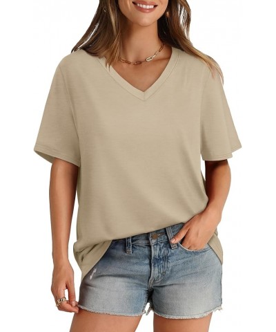 Womens T Shirts V Neck Short Sleeve Casual Loose Tees Tops 2024 Trending Now Apricot $11.21 Tops